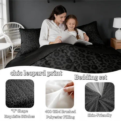 Vista 5 de Castle Fairy Juego de edredón con estampado de leopardo, 2 piezas, estampado de guepardo, gris y negro, para mujer, decoración de habitación