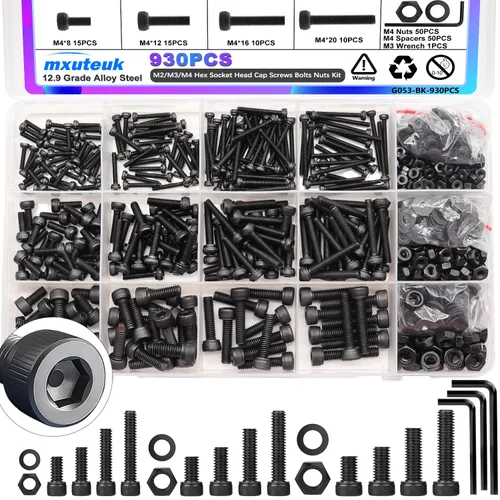 Vista 30 de mxuteuk Juego de tornillos M5 de 185 piezas, kit de tuercas, pernos y tornillos de cabeza hexagonal M5, pernos de acero de aleación de grado 12.9