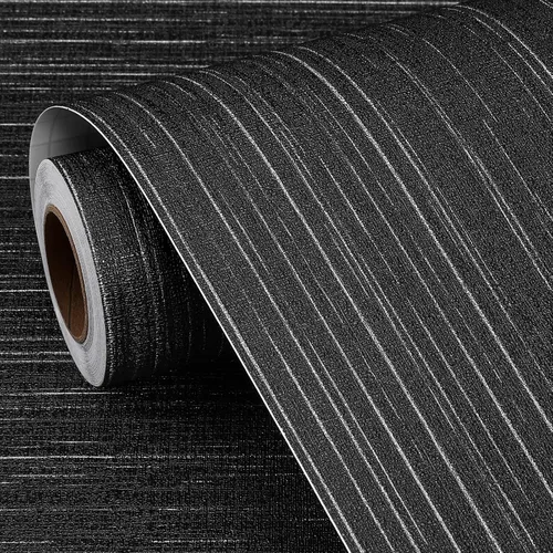 Vista 12 de FunStick Papel tapiz grueso de color gris para despegar y pegar, papel tapiz texturizado de tela sintética, papel de contacto de tela gris