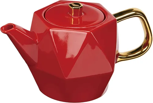 Vista 2 de casaWare Tetera hexagonal de gres de alta calidad de 24 onzas con esmalte brillante, infusor extraíble de acero inoxidable de malla ultrafina