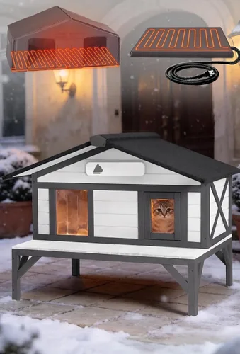 Vista 18 de Heated Cat House for Outside,Weatherproof Insulated Feral Shelter Solid wood structure with 6-sided insulated liner & certified heating pad. Keeps