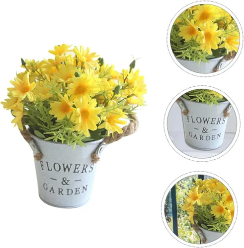 Vista 9 de ARTIBETTER 1 pieza de margarita de hierro con cuerda de hierro para decoración de mesa para Salas de Casa falsa margarita bonsái amarillo flores