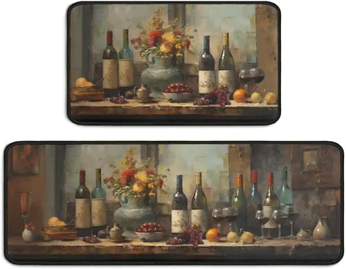 Vista 14 de Juego de 2 alfombras de cocina estilo granja, antideslizantes, lavables, absorbentes, de microfibra rústica, decoración de piso de cocina, 17 x 47 +