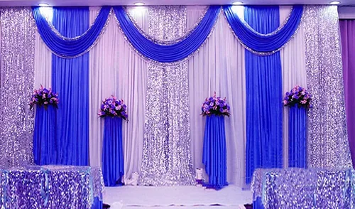 Vista 9 de Cortinas de tela de seda para decoración de escenario de boda, cortinas de fiesta con festón para bodas, cumpleaños, eventos