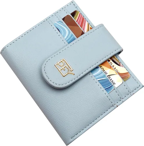 Vista 7 de Badiya Billeteras pequeñas para mujer, plegable, multitarjeta, delgada, tarjetero con cremallera, Azul, Minimalista