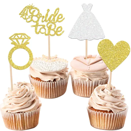 Vista 11 de 24 piezas de decoración para cupcakes con anillo de corazón, para despedida de soltera, bodas, compromisos, despedidas de soltera, suministros