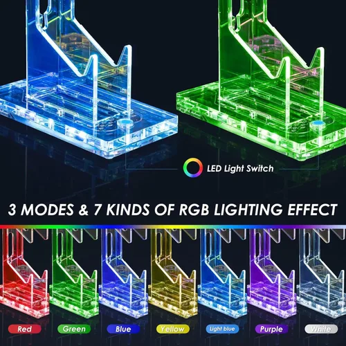 Vista 61 de OAPRIRE Headset and Controller Stand with Lights, 2 Tier Acrylic Game Controller Holder, Controller and Headset Stand for Desktop,Universal Design