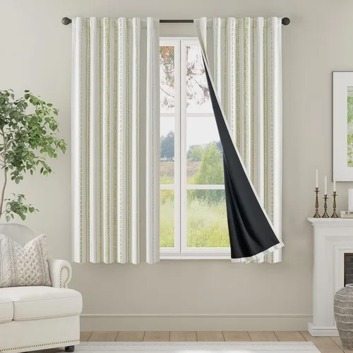 Vista 34 de jinchan - Cortinas bohemias 100% blackout de 54 pulgadas de largo para dormitorio, estampado geométrico negro sobre beige, con ojales
