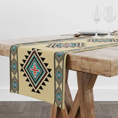 Vista 181 de Camino de mesa étnico del suroeste, navajo tribal nativo americano, bohemio, patrón geométrico azteca, camino de mesa para cocina, mesa de comedor
