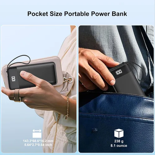 Vista 5 de penaover Cargador Portátil 10000mAh Power Bank con Cable Incorporado, 5 Salidas 2 Entradas Esencial de Viaje Paquete de Batería Externa con Pantalla