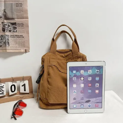Vista 6 de Sumleno Mochila pequeña de lona bohemia para mujer, estilo vintage, bolsa de viaje al aire libre, mochila casual grunge, estética, hippie, Y2K