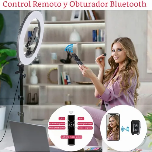 Vista 3 de Anillo de luz LED de 18 pulgadas actualizado con soporte de trípode, anillo de luz para selfie con panel táctil para maquillaje, retrato, video