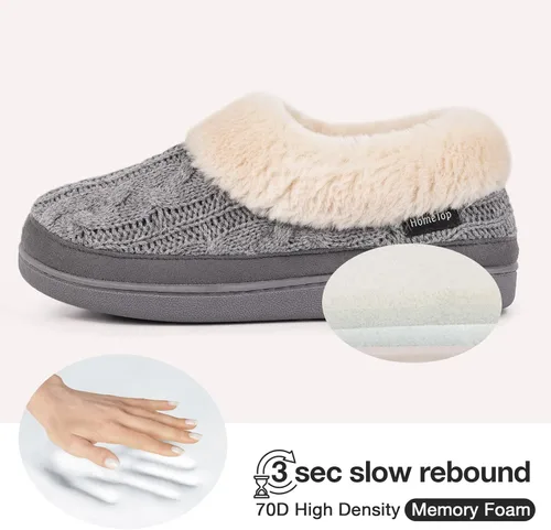 Vista 3 de HomeTop Pantuflas de casa de espuma viscoelástica de punto trenzado para mujer con cuello de felpa mullida
