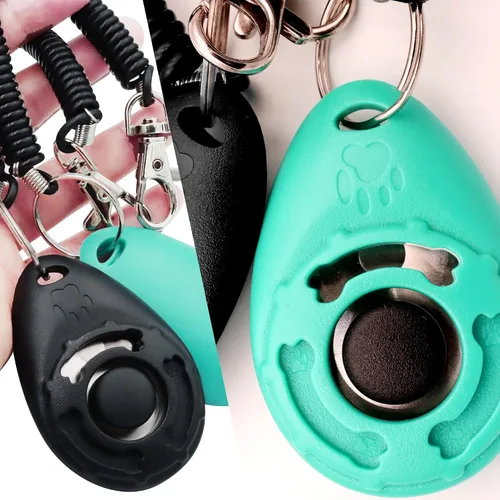 Vista 4 de Clicker de entrenamiento para mascotas con correa de muñeca - Clickers de entrenamiento para perros (negro + verde azulado)