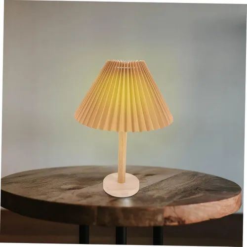 Vista 2 de Lámpara de mesa plisada para dormitorio, luz nocturna, mesita de noche, luz suave, deslumbrante