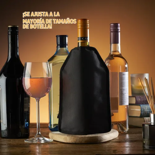 Vista 2 de Funda para enfriador de vino de gel sólido, enfriador de botellas reutilizable, color negro