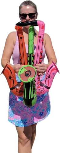 Vista 5 de Saxofón colorido de 22 pulgadas infla (3 colores), instrumento musical inflable para juego simulado, concierto, jazz, sesión de fotos, cabina