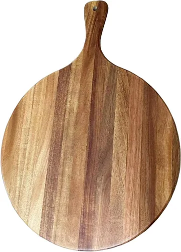Vista 8 de Tabla de cortar redonda de madera de acacia con asa - Tabla de charcutería de madera, tabla de cortar y servir versátil para pizza, pan, queso