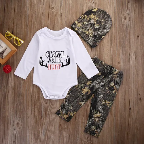 Vista 2 de Conjunto de ropa de manga larga con letras de ciervo para recién nacidos y niños