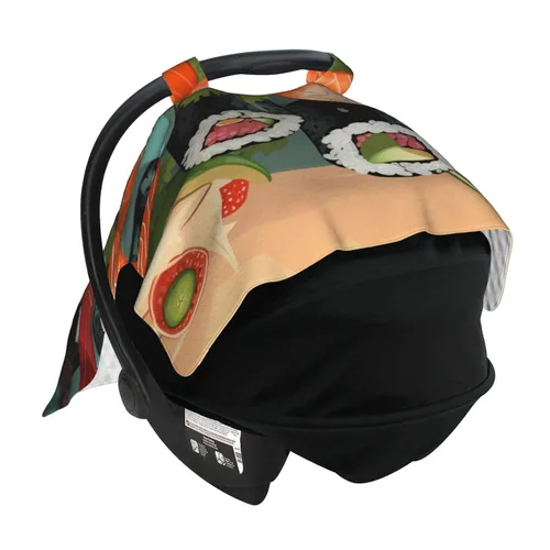 Vista 4 de Baby Car Seat Canopy Cover for Mom, Soft Breathable Nursing Breastfeeding Covers Multi Use Stroller Sun Shade Newborn Shower Gift，Sushi