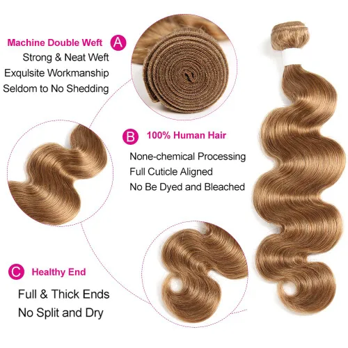 Vista 4 de X-TRESS Paquetes de cabello humano ondulado 10A, rubio miel, extensiones de cabello Remy ondulado, extensiones de cabello Remy de tejido rápido