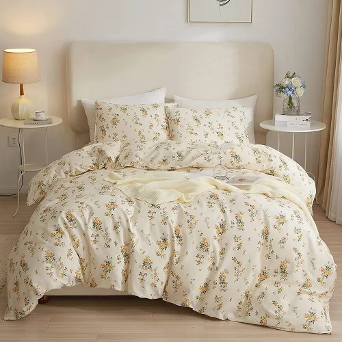 Vista 67 de Juego de funda de edredón blanca con estampado floral azul, juego de ropa de cama de algodón suave estilo bohemio, juego de ropa de cama estética