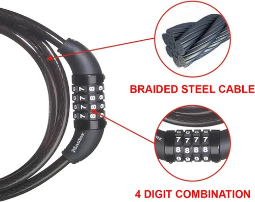 Vista 5 de Master Lock 8119DPF 5' Largo x 38" Diámetro Establece Tu Propia Cerradura De Bicicleta De Cable Combinación