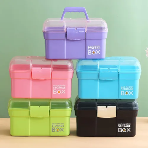 Vista 7 de Kinsorcai Organizador de caja de plástico de 11 pulgadas con bandeja extraíble, organizador de costura, suministros de manualidades y arte, caja