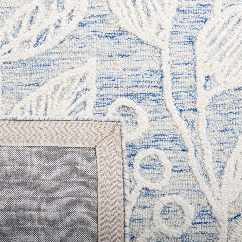 Vista 8 de SAFAVIEH Jardin Collection - Alfombra de pasillo, 2 pies 3 pulgadas x 8 pies, azul y marfil, lana floral hecha a mano, ideal para zonas de alto