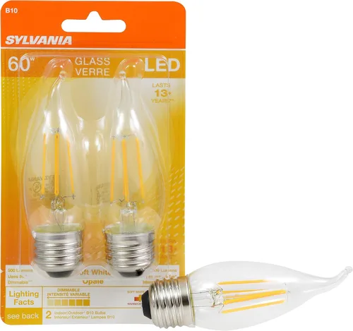 Vista 4 de Sylvania - Bombilla LED B10, equivalente a 60 W, eficiente 5 W, 13 años, punta doblada, base de candelabro, 500 lúmenes, 2700 K, blanco suave