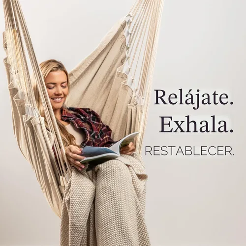 Vista 9 de Silla colgante hamaca columpio con reposapiés - Hamaca XL Beige