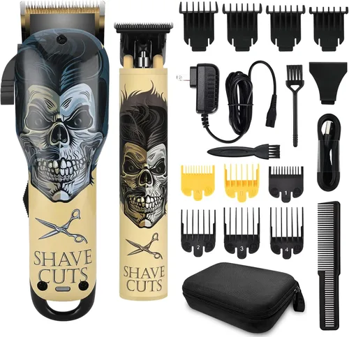 Vista 8 de BESTBOMG® Cortapelos profesional para hombres, juego de cortapelos y recortadora de peluquería profesional, cortapelos inalámbrico para hombres