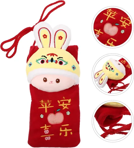 Vista 4 de ABOOFAN Sobres rojos bordados de felpa de Hong Bao con conejo chino rojo, bolsa de regalo de dinero de la suerte, paquetes de dinero en efectivo