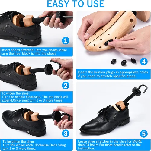 Vista 6 de Ecom City Camillador de zapatos de madera de cedro de 2 vías para ampliar zapatos expansor para hombres y mujeres Madera natural