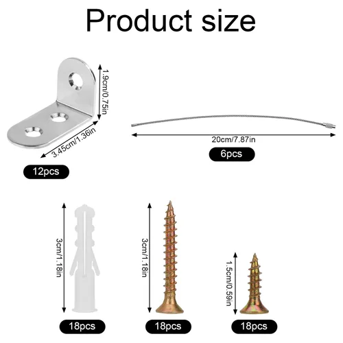 Vista 2 de 2 juegos de anclajes para muebles, anclajes antipunta, anclajes de muebles de acero inoxidable, anclaje de pared para prevención de caídas, anclajes