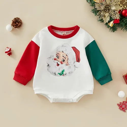 Vista 3 de Hoanselay Traje de Navidad de Papá Noel de manga larga para bebé niño y niña mameluco de mi primera Navidad otoño e invierno