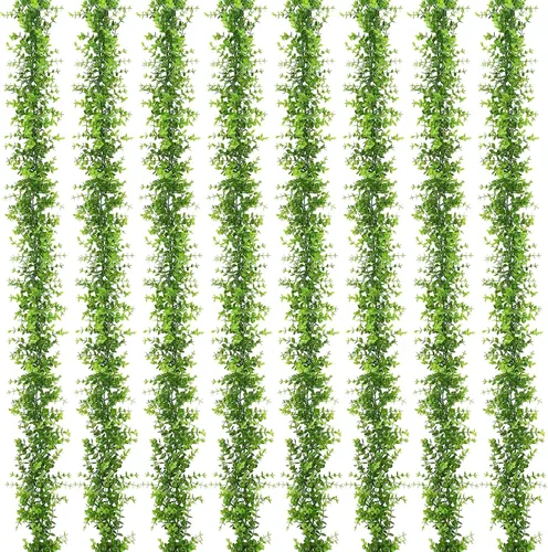 Vista 9 de Dolicer Guirnalda de eucalipto, paquete de 2 unidades, vegetación sintética de 12 pies, guirnaldas colgantes falsas para telón de fondo de boda