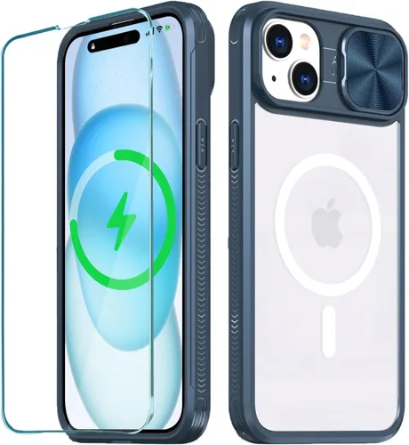 Vista 30 de Funda MagSafe transparente de titanio compatible con iPhone 15 Pro con cubierta deslizante para cámara, imanes fuertes, antiamarilleo, a prueba