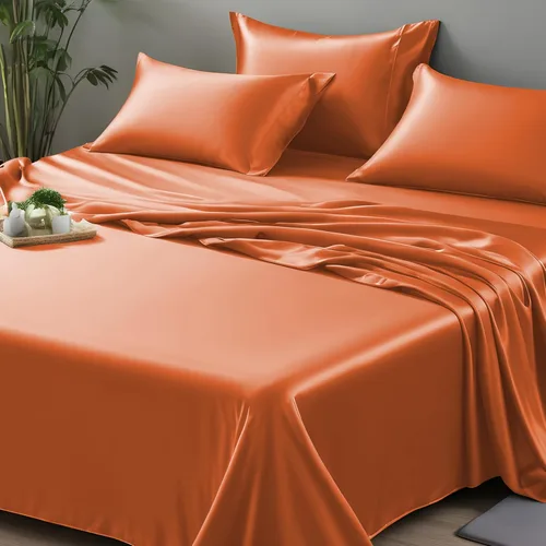 Vista 27 de LINENWALAS Sábana plana Full solamente - Sábana de cama de rayón derivado de seda de bambú, sábana premium transpirable refrescante, sábana superior