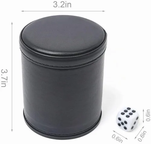 Vista 3 de Taza de dados profesional con forro de fieltro - con 6 dados silenciosos para el juego de Yahtzee Negro