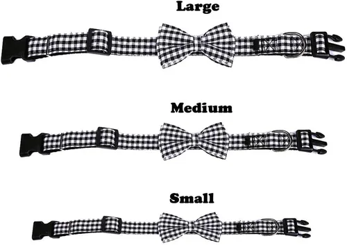 Vista 4 de Love Dream Collar de perro con pajarita extraíble Collar a cuadros de Navidad Correa de algodón suave y cómoda, hebilla de liberación rápida