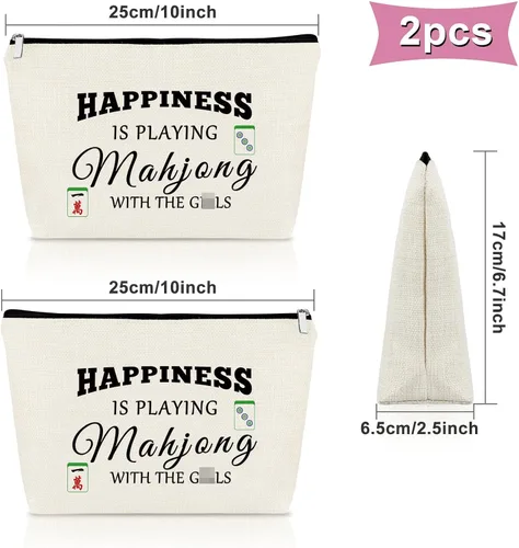 Vista 3 de Sazuwu Mahjong - Bolsa de maquillaje divertida para mujer, 2 piezas beige., Viaje, único