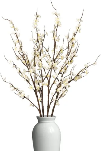 Vista 11 de Ammyoo - 4 ramas de flores de cerezo artificiales para decoración de interiores de primavera y verano, flores artificiales de tallo largo
