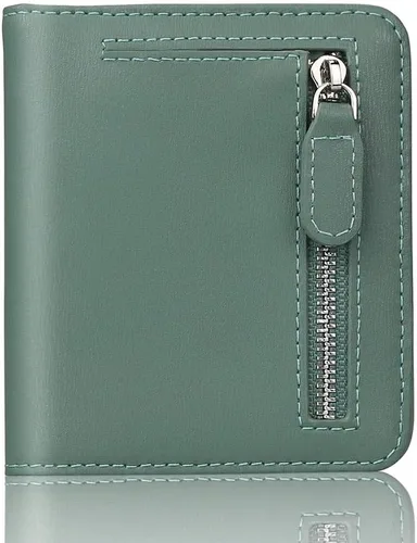Vista 26 de Funtor Cartera de cuero para mujer, pequeña y compacta, con bolsillo doble, bloqueo RFID, para mujer