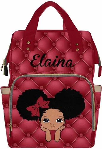 Vista 10 de Newcos Bolsa de pañales personalizada con estampado de corona con nombre personalizado de África negra para mujer, bolsa de pañales de viaje casual