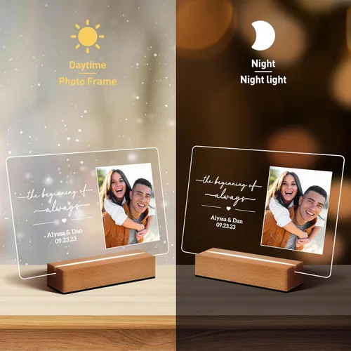 Vista 5 de Marcos de fotos personalizados con foto, placa de fotos personalizada con luz nocturna para ella, él, novia, novio, regalos de boda para esposa