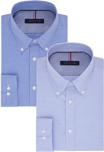 Vista 4 de Tommy Hilfiger - Camisa de vestir para hombre, ajuste delgado, no necesita planchado, a cuadros Aguamarina