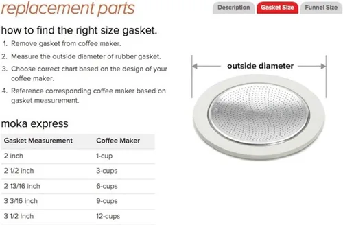 Vista 2 de Junta y filtro Bialetti de repuesto para cafetera italiana de 1 taza, Acero inoxidable