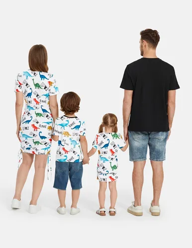 Vista 2 de PATPAT Trajes familiares a juego para mamá y yo, trajes a juego de manga corta, vestidos y camisetas hawaianas tropicales bodycon