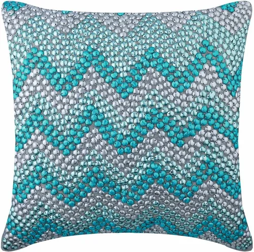 Vista 18 de The HomeCentric Funda de cojín para sofá, 12 x 12 pulgadas, funda de almohada decorativa cuadrada de lino azul claro con zardozi y cuentas bordadas